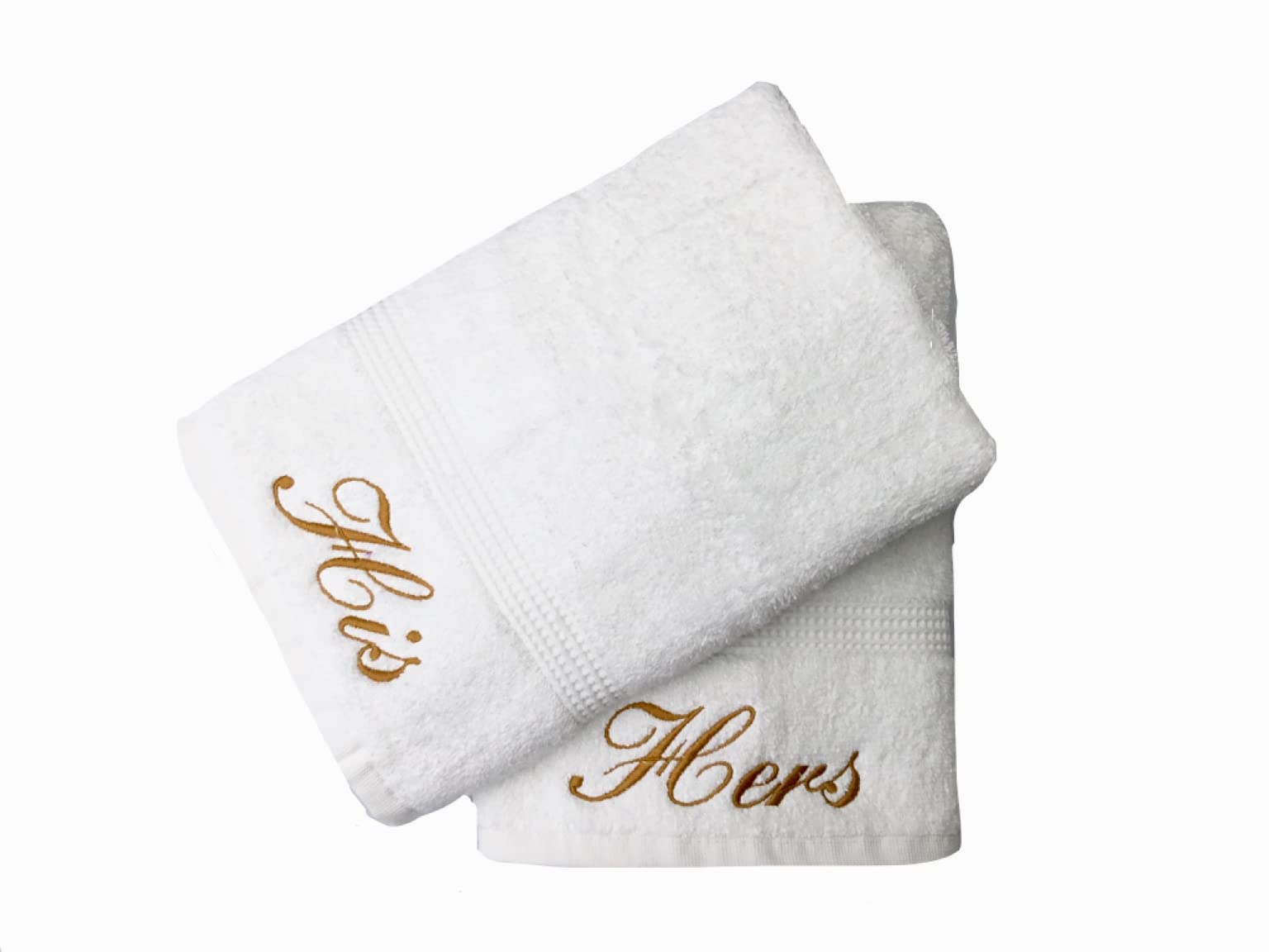 His and Hers Towel Set in and colours with Gold colour Embroidery (Hand Towel, White)