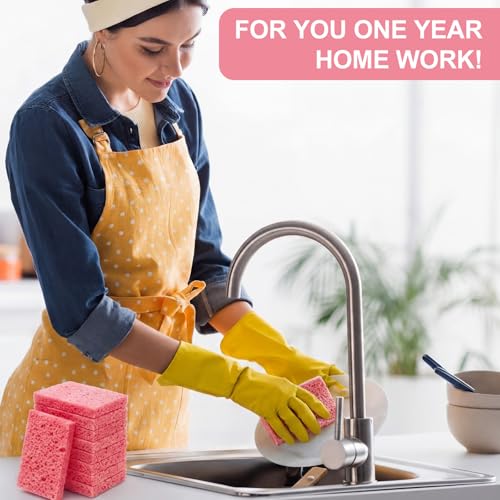 Image of Zhengmy 48 Pieces Sponges Bulk Sponges Kitchen Compressed Sponge Natural Dish Sponge Compressed Wood Pulp Cleaning Without Scratching for Kitchen Bathroom, 3.9 x 2.4 x 0.12 Inch (Pink)