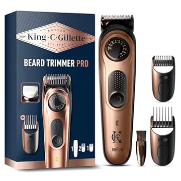 King C. Gillette RASOIO ELETTRICO BARBA PRO, Selettore di PRECISIONE, CURA BARBA UOMO, 40 IMPOSTAZIONI Di LUNGHEZZA, LAME Rasoio Affilate, PETTINI Regolatori, TESTINE Lavabili