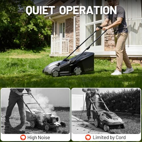 Image of Litheli 40V Lawn Mower Cordless 16 inch, Battery Lawn Mower with Brushless Motor, 6 Adjusrable Cutting Heights, 50L Collection Bag & Mulching, 2 x 5.0 Ah Batteries & Charger Included