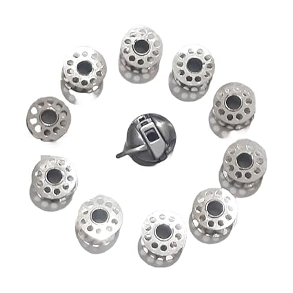 FINEWORLD[FW-BOBC-11]Stainless Steel Sewing Machine Bobbins With Bobbin Case,for All Domestic Machines.[Pack of 10 Bobbins With 1 Bobbin Case.]