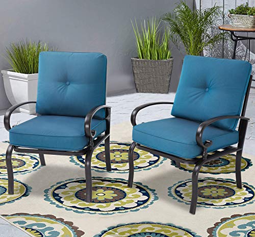 Incbruce Oakmont Outdoor Furniture Bistro Chairs Set of 2 Wrought Iron Furniture Set, a Pair of Garden Seating Chair, All-Weather Patio Furniture, Peacock Blue