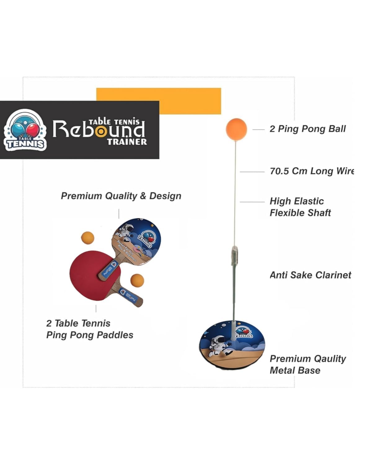 Table Tennis Trainer Toys for Kids & Adults | Rebound Rackets and Balls Base Training Practice Set | Outdoor Indoor Games for Boys & Girls (Blue) 2