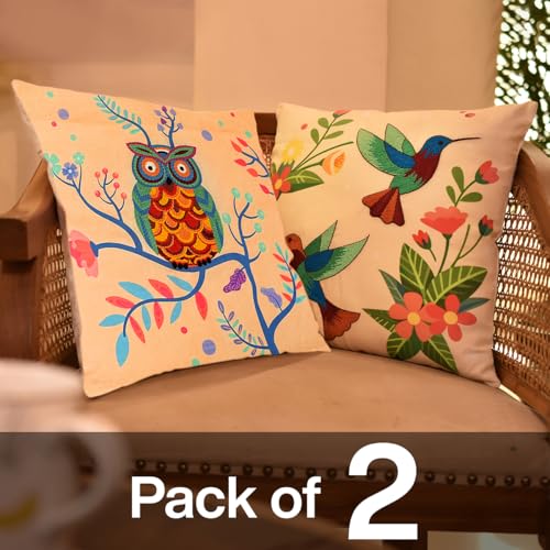 Image of picknMAKE Pack of 2 DIY Cushion Cover Hand Embroidery Kit for Beginners & Adults | Cross-Stitch Pillow Covers with Digitally Printed Designs | Complete Kit with Threads, Needle & Hoop | 16 inchx16 inch