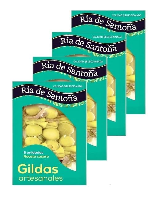 Gildas con anchoas de Santoña 6 uds, PACK 4 BANDEJAS. Con guindilla, aceitunas rellenas, anchoas, aceite de girasol y sal. Ideal para aperitivos, marida con cerveza o txakoli.