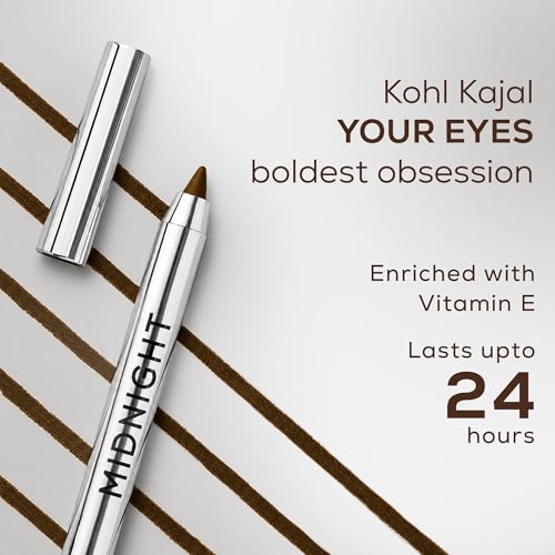 Image of RENEE Midnight Mini Kohl Pencil - Brown, One-Swipe-Application with rich color Payoff, Smudgeproof and waterproof, Enriched with Vitamin E, Olive Oil and Castor Oil, 0.8g