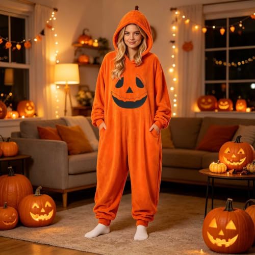 Mono de calabaza con capucha para mujer: estilo cómodo para tus fiestas de disfraces 3