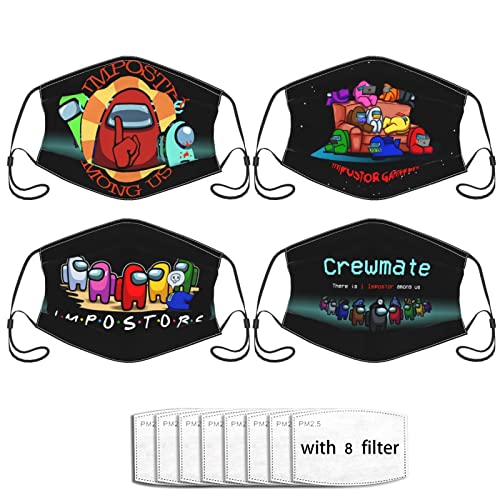 Amongus Cartoon Face Masks Adult With Filter Pocket Dust-Proof Masks Adjustable And Reusable 4-Pack Face Cover