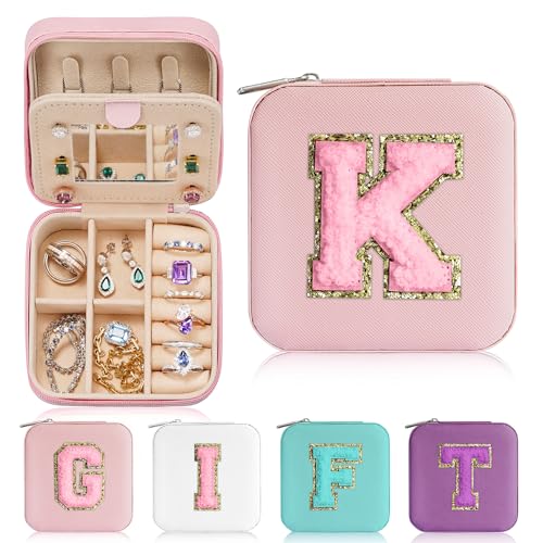 Parima Gifts for Women - Personalized Gifts for Women Wife, Travel Jewelry Case Jewelry Boxes for Birthday Gifts for Mom Her Travel Gifts for Her- Letter K, Pink