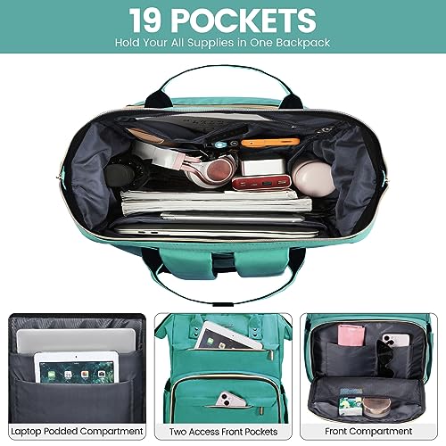 Image of LOVEVOOK Laptop Backpack for Women,18 Inch Professional Womens Travel Backpack Purse Computer Laptop Bag Nurse Teacher Backpack,Waterproof College Work Bags Carry on Back Pack with USB Port,Mint Green