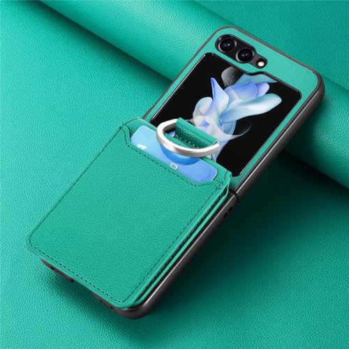 Étui en cuir de luxe à motif litchi pour Samsung Galaxy Z Flip 5 finition vert raffiné