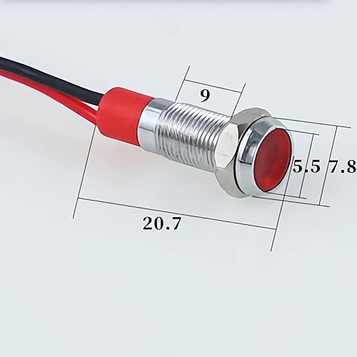 Miniatura 6 de Luz indicadora LED de metal de 0.236 pulgadas, pequeña 12 V, impermeable, 24 voltios, luces eléctricas industriales precableadas para coche, camión,