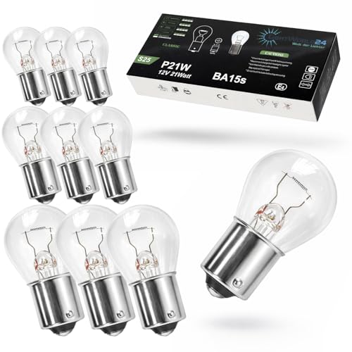 LIGHTWORLD24 10 x P21W 12V 21W boule lampe BA15s feu stop feu antibrouillard arrière feu de recul feux diurnes ampoule voiture ampoule signal d'arrêt de...
