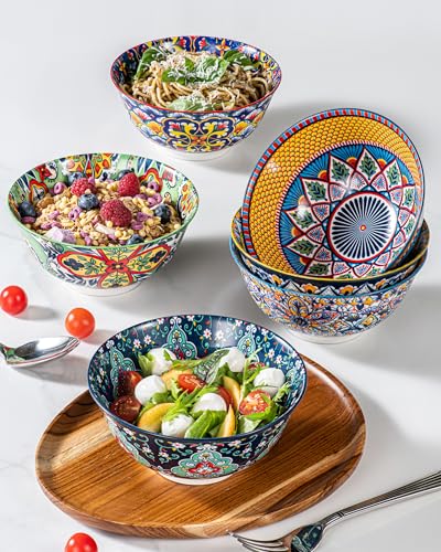 HENXFEN LEAD Müslischalen Porzellan, Große Suppenschalen für Müsli, Suppe, Salat und Nudeln, usw. Bunte, 6er Pack - Bohemian Style