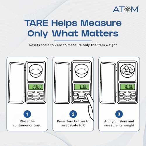 Image of ATOM A208 Digital Pocket Weighing Scale | Small Weight Machine for Jewellery, Gold, Kitchen & Gram Measuring | High Precision with Tare, Unit Conversion & Weighing Pan, LCD Backlit Screen, Pocket Size