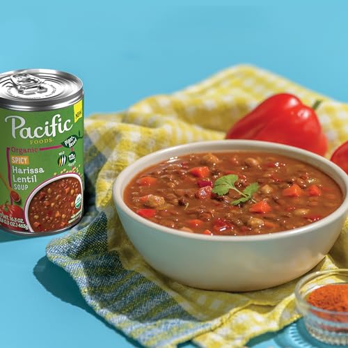 Image of Pacific Foods Organic Spicy Harissa Lentil Soup, Plant Based, 16.3 oz Can (Pack of 2)