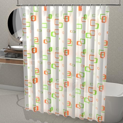 Image of Kuber Industries Washable Bathroom Shower Curtain 6 Feet with 12 Plastic Hooks | Quick-Drying & Easy to Clean Washroom| JY-1-4 | Multicolor - Blocks