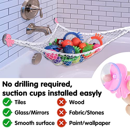 Bestbel 2 Pack Bathtub Toy Storage Organizer With 6 Strong Suction Cups, Hanging Bath Toy Holders,Toy Organizers,Corner Mesh Net For Tub Toy, Kids Toddlers Bathroom Toy Storage Net (34 Inch) #TOP1