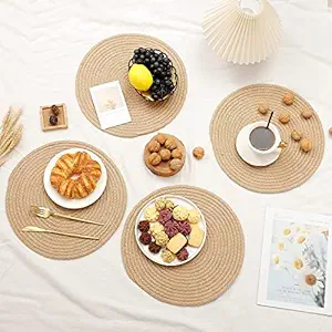 Nishomes Eco - Friendly Natural Heat Resistant Heat Dining Jute Tablemats/Placemats Set of 4 ( 12 X 12 Inches ) Beige