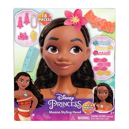 Disney Princess Moana Styling Head, 14-Pieces, Pretend Play, Kids Toys for Ages 3 Up by Just Play