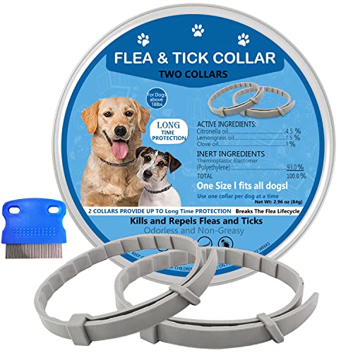 Flea And Tick Collar For Dog & Puppies, Safe Natural Ingredient Protection Kills Fleas And Ticks, Adjustable One Size Fits All, Waterproof, Free Comb, 2 Pack #TOP2