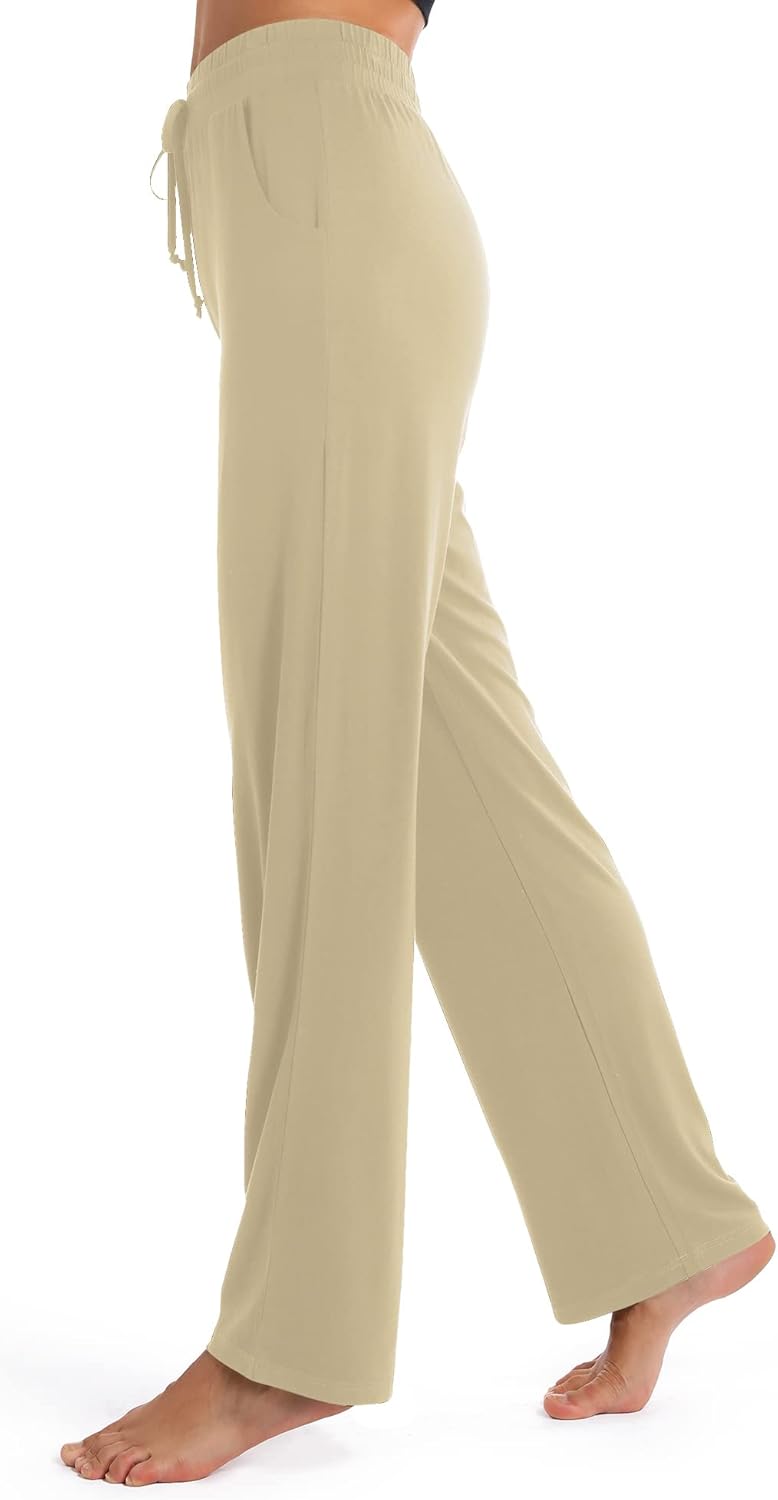 Urban CoCo Women's Straight Leg Long Pants Elastic High Waist Drawstring Casual Trousers with Pockets - Image 3