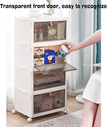 Cozyswan Caja de Almacenamiento a Prueba de Polvo, Mesa de Noche de plástico con Ruedas, Armario Blanco, Ropa, Zapatos, Libros, Juguetes, Aperitivos, Carrito Organizador para Sala de - imagen 8