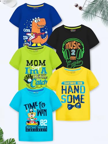 Image of Trampoline Boys Half Sleeves Regular Fit T-Shirt (Pack of 5) Multicolour