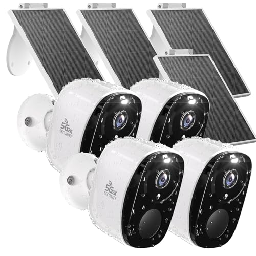4PC Wireless Solar Outdoor Security Camera, 2.4/5G WiFi Outdoor Camera Wireless with Solar Panels,2K Color Night Vision, IP65 Waterproof, AI Motion Detection, 2 Way Talk, IP65, SD/Cloud,Works w/Alexa