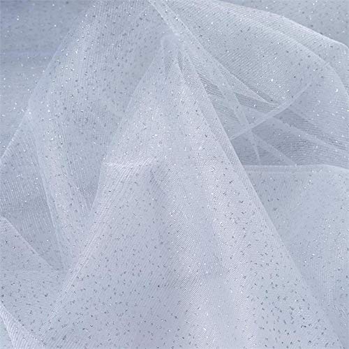 54" x 10 Yards Bolt Glitter Tulle Bridal Quality Tutu Pew Craft Draping Wedding (White)