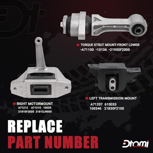 Engine Motor Mount & Transmission Mount Kit Compatible with Hyundai Kia Vehicle Elantra 1.4T 1.6T 2.0L 2017-2020, Ioniq 2017-2022, Forte 2019-2020 Replaces# A71047 A71020 A71029 21830F2100 (3PCS)