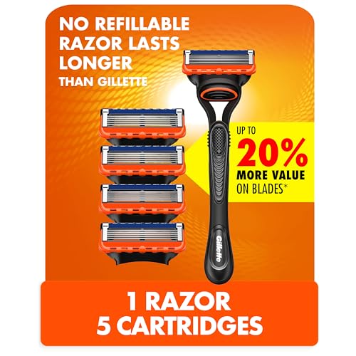Gillette Fusion5 Razor for Men, 1 Gillette Razor Handle, 5 Razor Blade Refills, with Lubrastrip, for a Close Shave