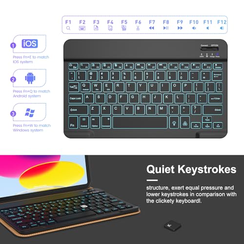 VIKESI Keyboard Case for iPad (A16,2025) 11th Generation/iPad 10th Generation Case (10.9" 2022),Premium Leather Smart Cover,Built-in Breathing Light,Function Row,Pencil Holder,Card Slots - Image 9