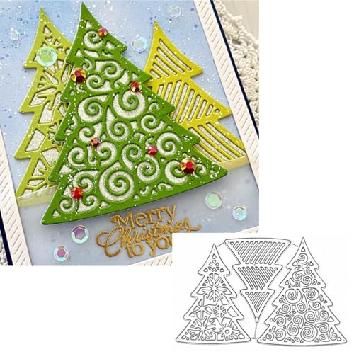 3pcs/Set Christmas Tree Frame Metal Die Cuts, Xmas Tree Background Wedding Cutting Dies Cut Stencils for DIY Scrapbooking Album Embossing Paper Dies Card Making
