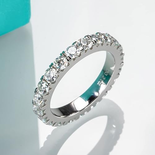 Miniatura 5 de AnuClub Anillo de boda de eternidad de moissanita, anillos de plata de ley 925 de color D para mujer con certificado