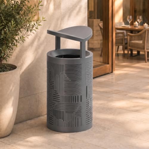 Image of 10.8 Gallon Commercial Outdoor Trash Can with Lid (Stone Gray)