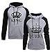 Coppie Felpa con Cappuccio King Queen Corona Stampa Manica Lunga Felpa Uomo Donna Pullover con Tasche