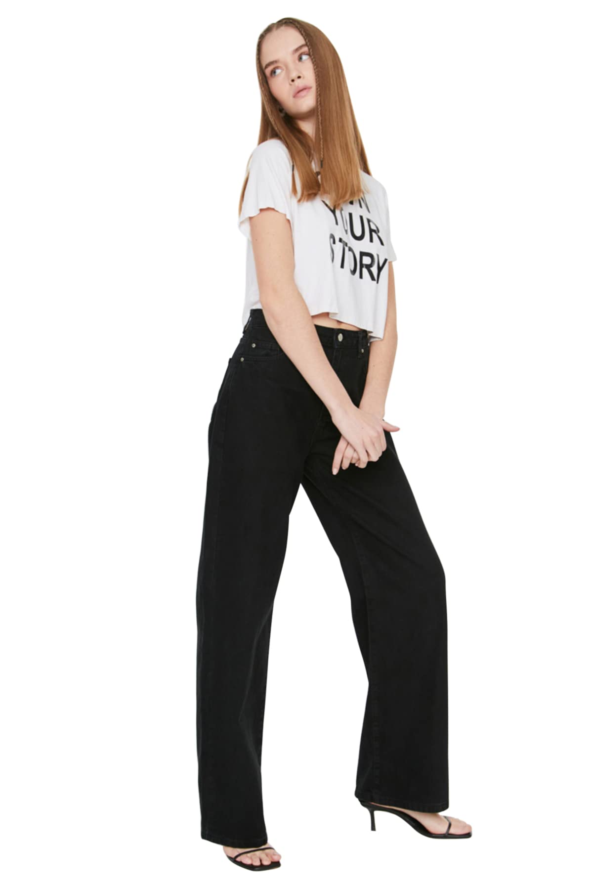 Trendyol Women High Waist Wide Leg Wide Leg Jeans Schwarz