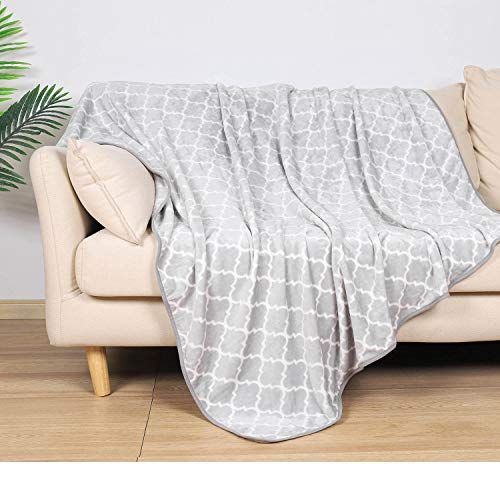 Premium Flannel Fleece Bed Blanket Throw Grey, 80 x 60 Inches Quatrefoil Print Soft Fluffy Twin Size Blanket for Bed Sofa Couch - Thumbnail 4