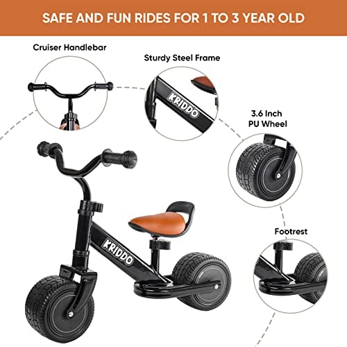 Kriddo Baby Balance Bike For 1-3 Year Old, Mini Cruiser Bike For One Year Old First Birthday Gifts Baby Toys 12 Months To 3 Year Old, Black #TOP2