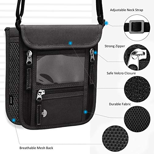 Walnew Neck Wallet Travel Neck Pouch Passport Holder With Rfid Blocking For Women & Men – Hidden Security Organizer Bag To Hold Cell Phone, Credit Cards, Cash And Travel Document #TOP3