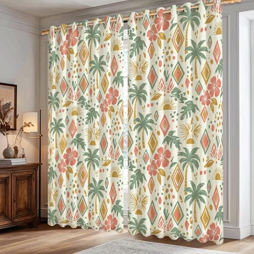 Rideaux occultants palmier fleur tropicale corail lavable pour décoration chambre