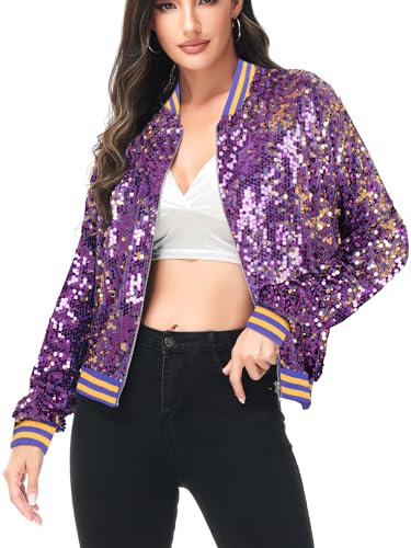 Anna-Kaci Womens Sequin Jacket Bomber Coat 1989 Slitter Outfit For