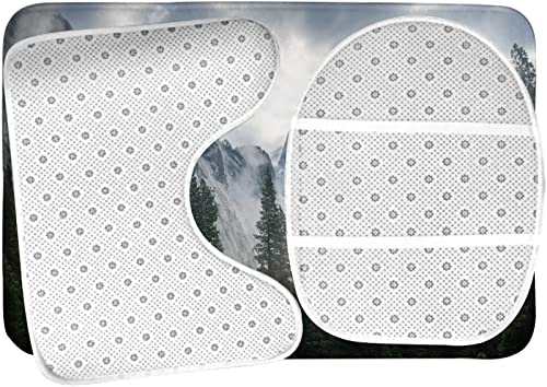 Badezimmerteppich-Set, 3-teilig, Forest Mountain Mysterious Nature Woolands mit Berg im Nebel, waschbarer Badvorleger, rutschfest, mit Rückenpolster, Konturteppich und Toilettendeckelbezug – Bild 6