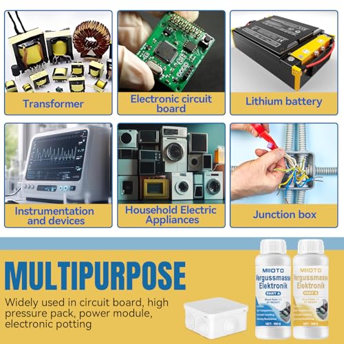 Miioto Elektrovergussmasse, Gießharz Elektro, Vergussmasse Elektronik, mit Abzweigdose Wasserdicht, Elektrovergussmasse Transparente Geeignet für Platinen, Formen, Isoliert