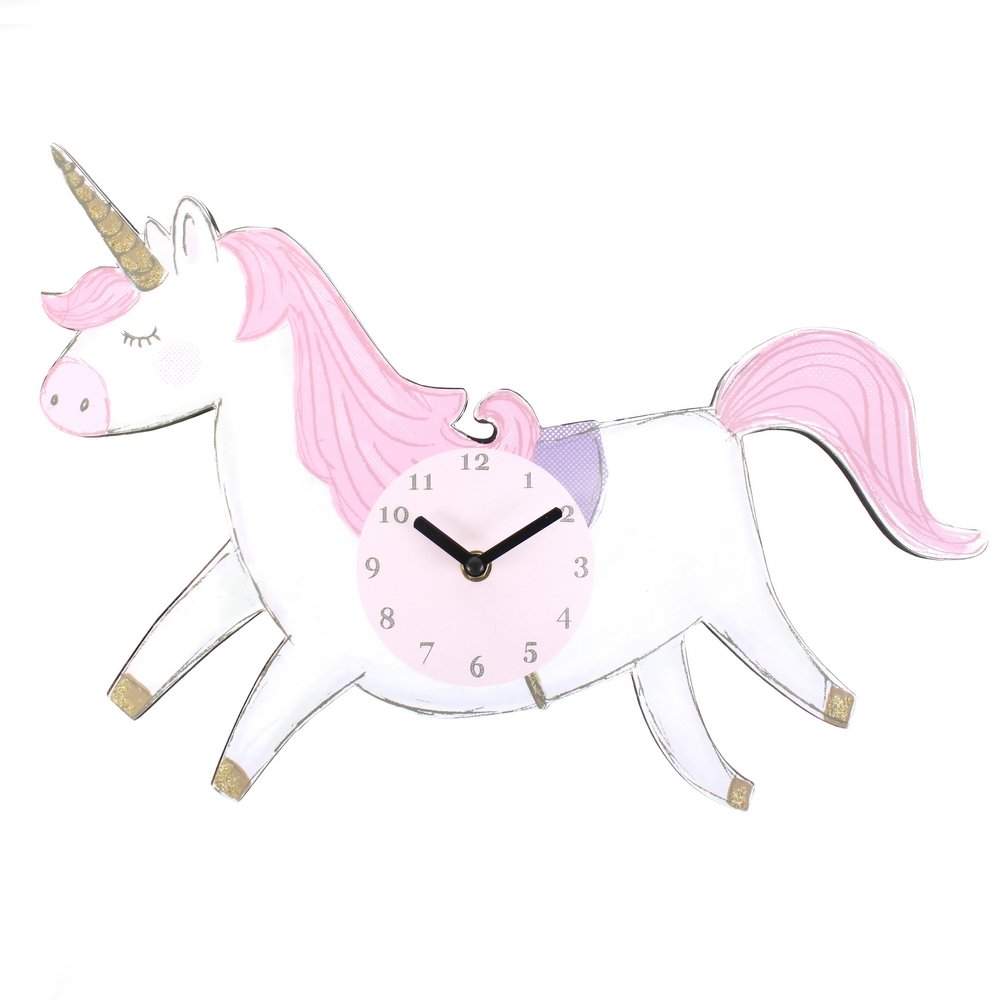 Jones Home And Gift White/Pink Something Different Wholesale Unicorn Shaped Clock,