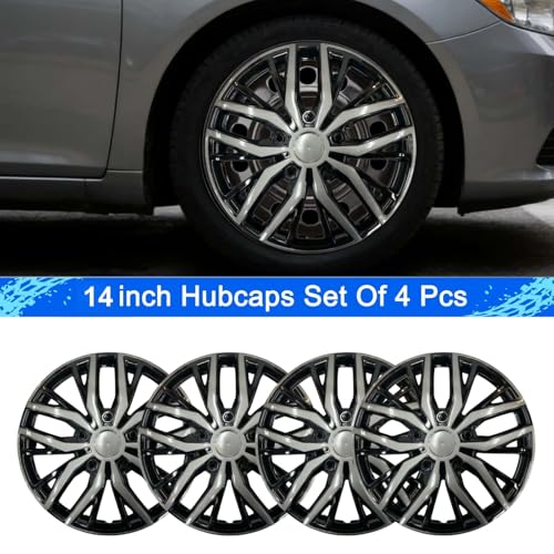 14-Inch ABS Hubcaps with Steel Rings & Adjusters, Patented Design, Universal Fit, Set of 4 Wheel Covers (Black-Gunmetal Grey) — view 2