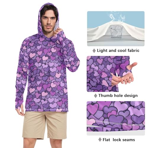 Wudan Purple Hearts Day Purple Hearts Men Sun Protection Hoodies Long Sleeve Hooded Fishing Shirts UPF 50+ Sport Shirt S4