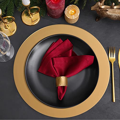 24 Sets Gold Charger Plates With Napkin Rings, 13" Round Plastic Dinner Plate Reusable Charger And Service Plate For Dinner, Wedding, Party, Event, Decoration #TOP5