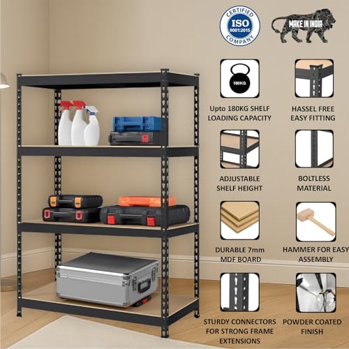 Image of JD FRESH 4-Tier Extra Large Metal Shelf Rack /60x36x12 Inch Adjustable Boltless Shelving Unit /Heavy Duty Display Rack Organizer for Garage /Kitchen /Warehouse /Tool-Free Assembly and Rust-Resistant